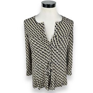 Maeve Tunic Top Women XS Beige Crane Print‎ Pleated Long Sleeve Polyester New